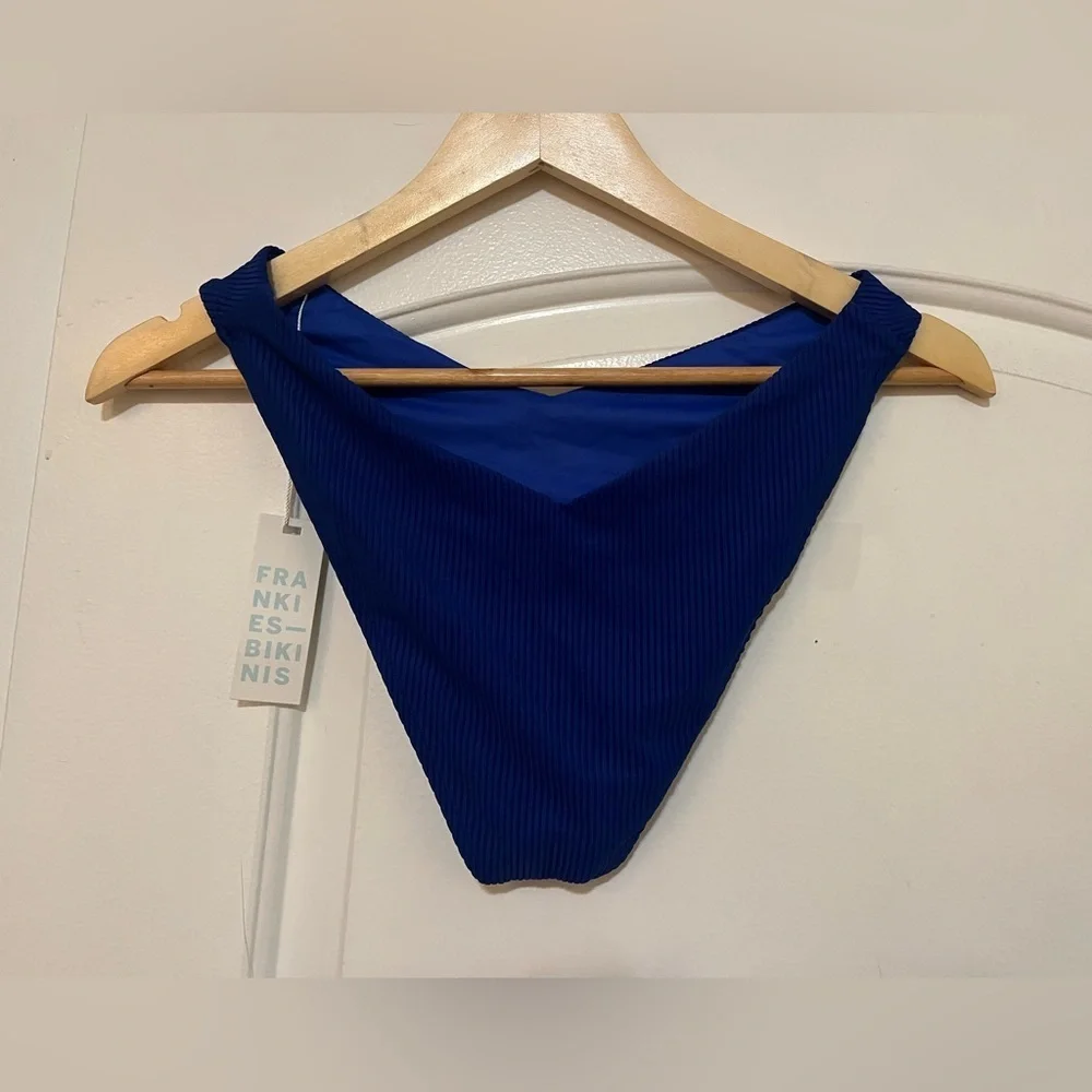 Frankie’s Bikinis Enzo Ribbed Cheeky Bikini Bottom in cerulean